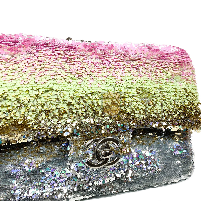 CHANEL PINK GREEN SILVER SEQUINS MINI FLAP BAG (20*14*5cm) 